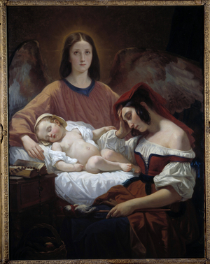 The Guardian Angel An angel watches over a mother and her sleeping child, 1836 (oil on canvas)