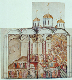 Induction of Michael III, Tsar of Russia (Mikhael Romanov, 1596-1645) Drawing. 1613 (drawing)