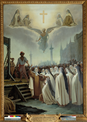 At the foot of the scaffold. Martyrs of the Carmelites of Compiegne on July 17, 1794, 1906 (oil on canvas)