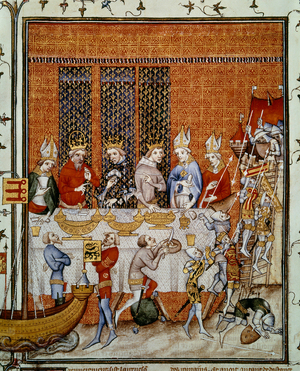 Banquet offered by King Charles V of France (1338-1380) in honor of Emperor Charles IV & Wencesla IV (miniature)