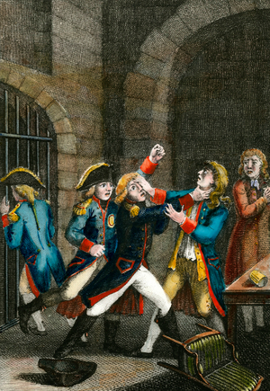 Murder of Peter III (1728-1762) emperor of Russia on the order of Catherine II (1729-1796), 18th century (engraving)