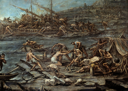 The boarding of the galerians in the port of Genes Detail (oil on canvas)