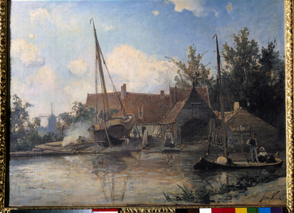 Dutch Landscape with a Big Boat Caulking, 1857 (oil on canvas)