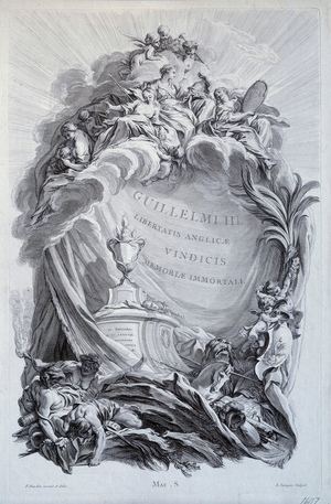 Frontispice for a series of planks on the tomb of William III, Prince of Orange and King of England (1650-1702), 18th century (engraving)