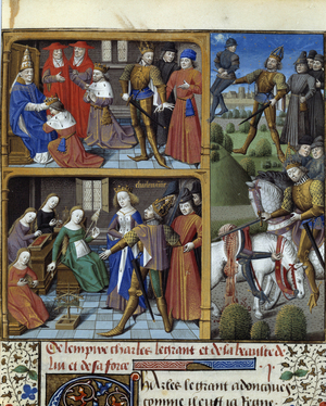 Scenes from the life of the King of the Francs Charlemagne (742-814), 15th century (miniature)