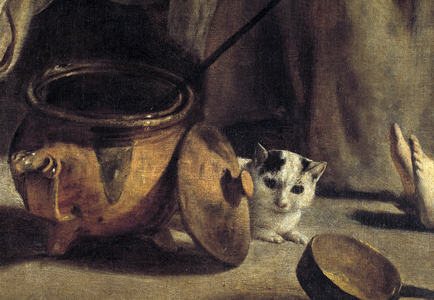 Family of peasants in an interior Detail representing cat and copper pots, 17th century (oil on canvas)