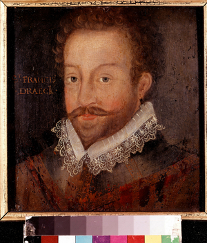 Sir Francis Drake, after an engraving attributed to Jodocus Hondius, c.1583 (oil on panel)