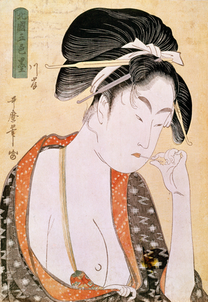 Woman craving the lips, 18th century (print)