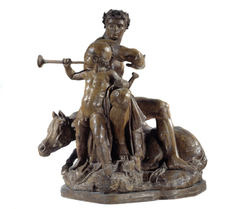 War Allegory as a warrior and a child playing the trumpet, 1855 (painted plaster)