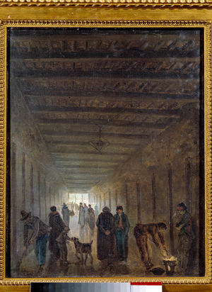 French Revolution: "Les corridors de la prison Saint Lazare en 1793", 1793 (oil on canvas)