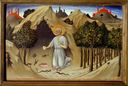 Scene of the life of Saint Jerome: "The penitence of Saint Jerome", 15th century (oil on canvas)