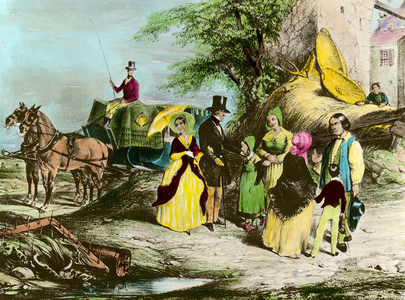 The lord and his farmer The master of the estate visits the peasants, 19th century (engraving)