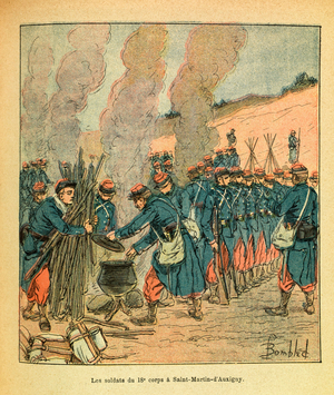 L'Armee de l'Est de Eugene Sergeant, dit Grenest, Les soldats du 18, eme corps au Saint Martin d'Auxigny (engraving)