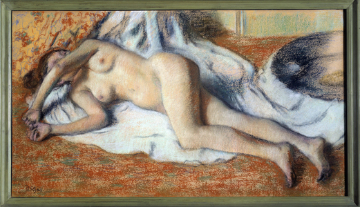 After The Bath Or Naked Stretches, 1885 (pastel)