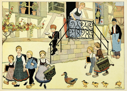 My village, those who do not forget: Departure for school (print)