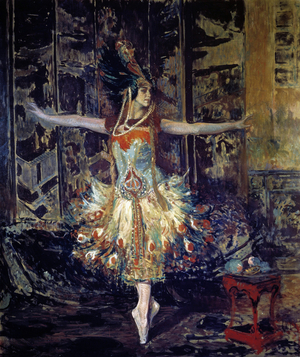 Russian dancer Tamara Karsavina (1885-1978) in ballet "Fire Bird", 1909 (oil on canvas)
