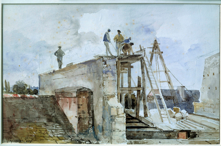 House construction site under construction seen from the Granet window at the Institute (w/c)