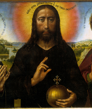 Christ redeemer between the Virgin and Saint John the Evangelist, the Triptych Braque, detail of Christ, 15th century (oil on wood)
