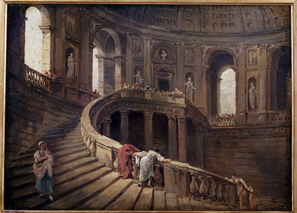 The revolving staircase of Palazzo Farnese a Caprarola, 18th century (oil on canvas)