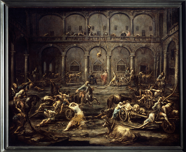 Arrival of the gallerists at the prison of Genes, 18th century (painting)