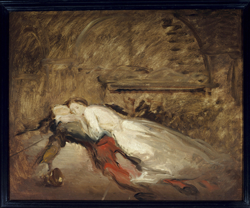Romeo and Juliet, Illustration representing the death of lovers in scene 3 of act V (oil on canvas)