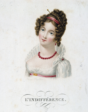 The indifference A young woman clothed in fashion First Empire, 19th century (engraving)