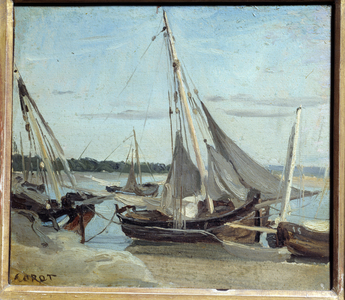 Fishing Boats In Trouville Channel, 19th century (oil on canvas)