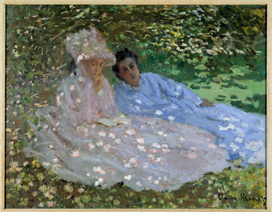 Mrs. Monet and a friend in the garden. Two women sitting in the shade of a tree, 1872 (oil on canvas)