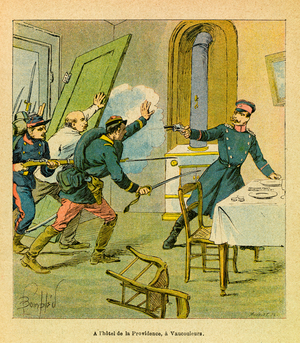 The Eastern Armee of Eugene Sergeant, known as Grenest, A Prussian officer taken prisoner (engraving)