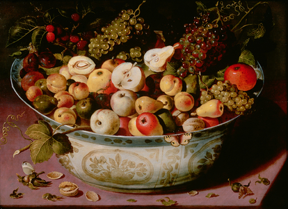 Still life with fruit bowl (oil on panel)