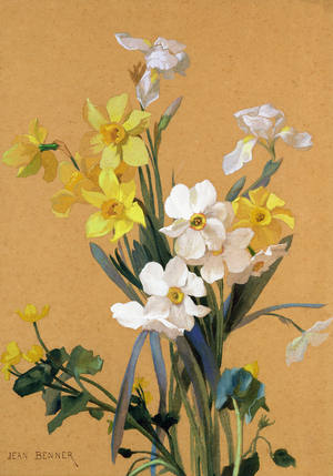 Still life with spring flowers (goauche on brown paper)