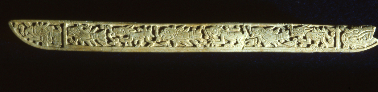 Carved Jaguar bone, from Tomb 7, Monte ALban, Oaxaca, Post Classic period (bone)