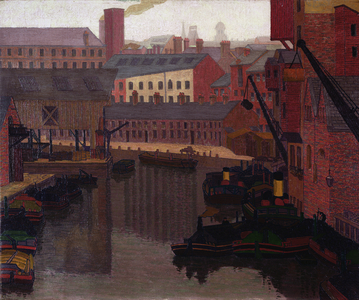 Factories and Barges, Leeds (oil on canvas)