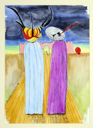 Two Figures, 1999 (pen & ink and w/c on paper)
