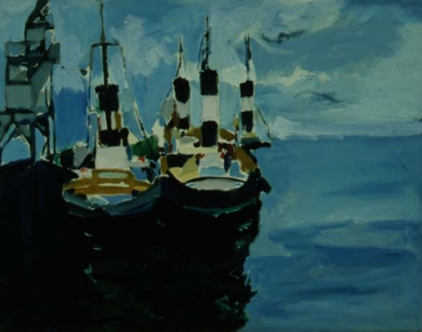 Tug Boat, Falmouth, 1977 (oil on canvas)
