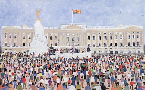 Crowds around the Palace, 1995 (watercolour)
