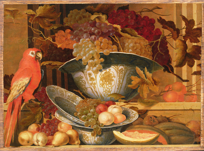 A still life of fruit with a macaw, 1628 (oil on panel)