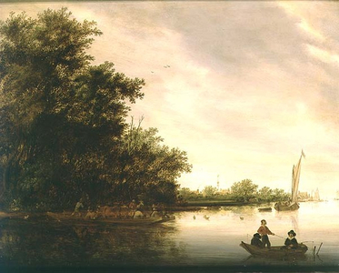 River scene with a ferry and fishermen, 1644 (panel)