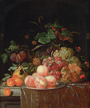 Still Life with Peaches and Grapes (oil on canvas)