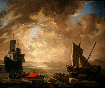 Sailors unloading cargo (oil on canvas)