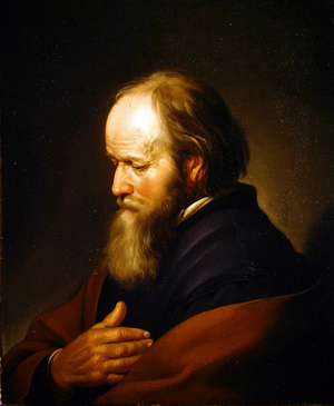 A portrait of a bearded old man in contemplation: a tronie, (oil on canvas)