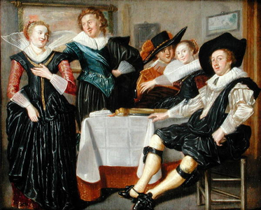 Elegant Figures in an Interior (oil on panel)