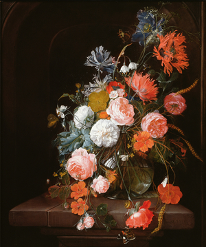 Still Life with Roses, Poppies and Ears of Corn (oil on canvas)