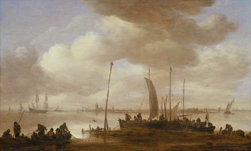 Shipping and fishermen on the shore, 1654 (oil on panel)