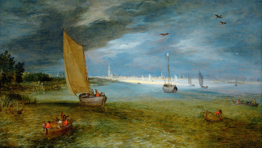 A view of the Scheldt with Antwerp beyond (oil on panel)