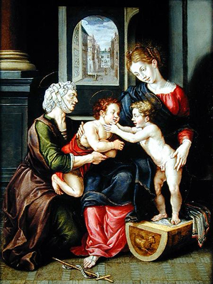 Virgin and child with the infant St. John the Baptist and St. Anne (oil on copper)