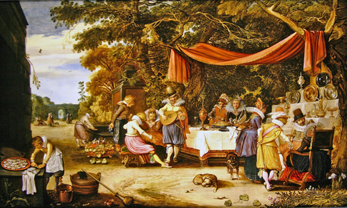 An Elegant Company in a Garden, 1614 (oil on canvas)