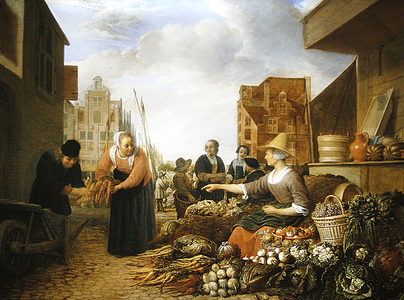 A vegetable market (oil on panel)