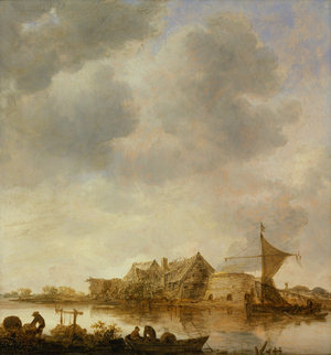 A river landscape with cottages and lime kiln, 1651 (oil on panel)