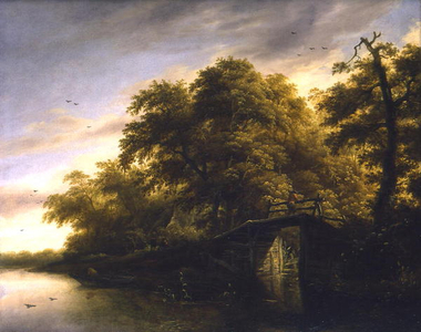 Landscape with men fishing (oil on canvas)